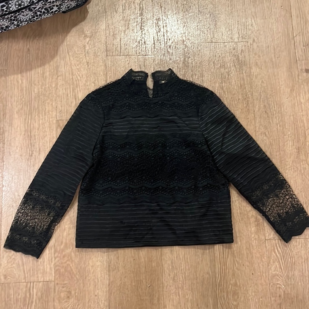 Maje black lace long-sleeved high neck blouse